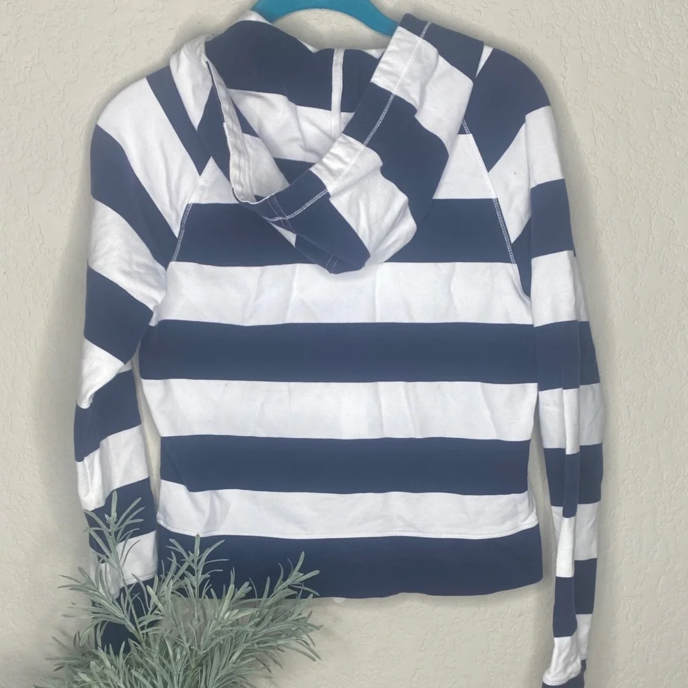 Ralph Lauren Kids Navy & White Striped Zip-Up Hoodie with Pink Horse Polo Logo